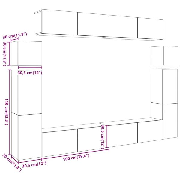 8-tlg. TV-Schrank-Set Wandmontage Artisan-Eiche Holzwerkstoff