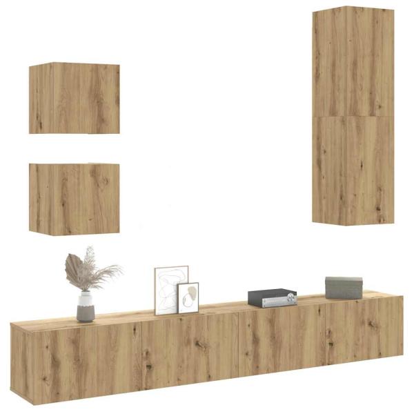 ARDEBO.de - 5-tlg. TV-Schrank-Set Wandmontage Artisan-Eiche Holzwerkstoff