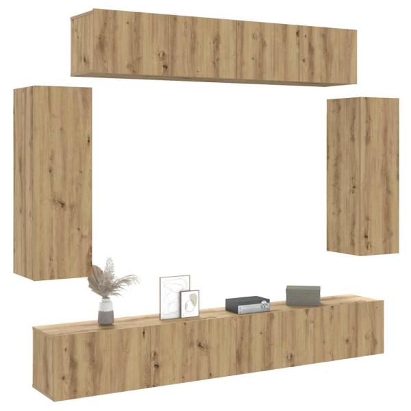 ARDEBO.de - 6-tlg. TV-Schrank-Set Wandmontage Artisan-Eiche Holzwerkstoff
