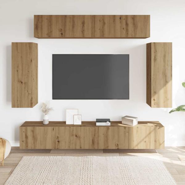 6-tlg. TV-Schrank-Set Wandmontage Artisan-Eiche Holzwerkstoff