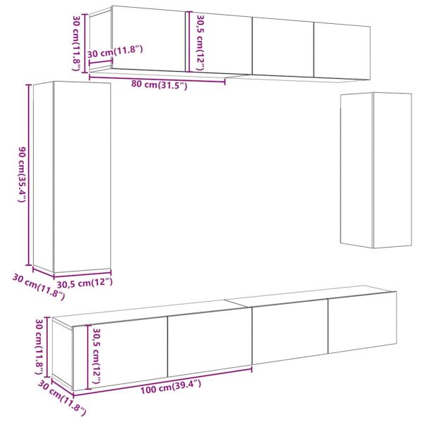 6-tlg. TV-Schrank-Set Wandmontage Artisan-Eiche Holzwerkstoff