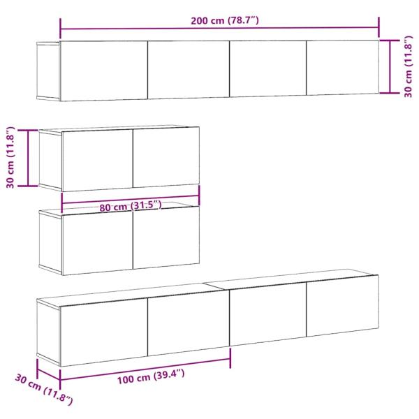6-tlg. TV-Schrank-Set Wandmontage Artisan-Eiche Holzwerkstoff