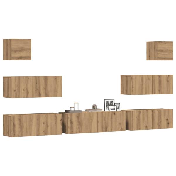 ARDEBO.de - 7-tlg. TV-Schrank-Set Wandmontage Artisan-Eiche Holzwerkstoff