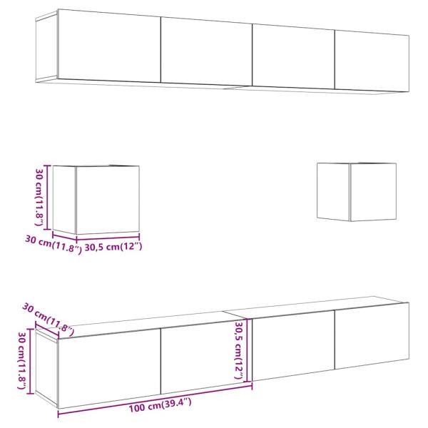 ARDEBO.de - 6-tlg. TV-Schrank-Set Wandmontage Artisan-Eiche Holzwerkstoff