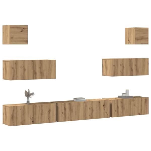 ARDEBO.de - 7-tlg. TV-Schrank-Set Wandmontage Artisan-Eiche Holzwerkstoff