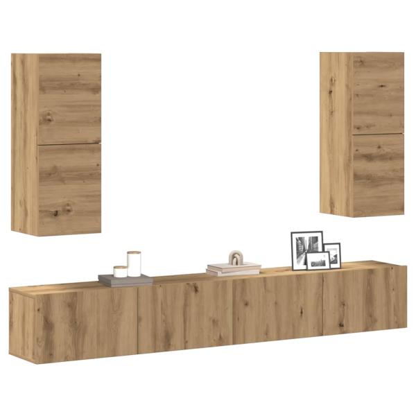 ARDEBO.de - 4-tlg. TV-Schrank-Set Wandmontage Artisan-Eiche Holzwerkstoff