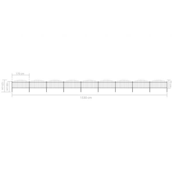 Gartenzaun mit Speerspitzen Stahl (0,5 - 0,75) x 15,3 m Schwarz