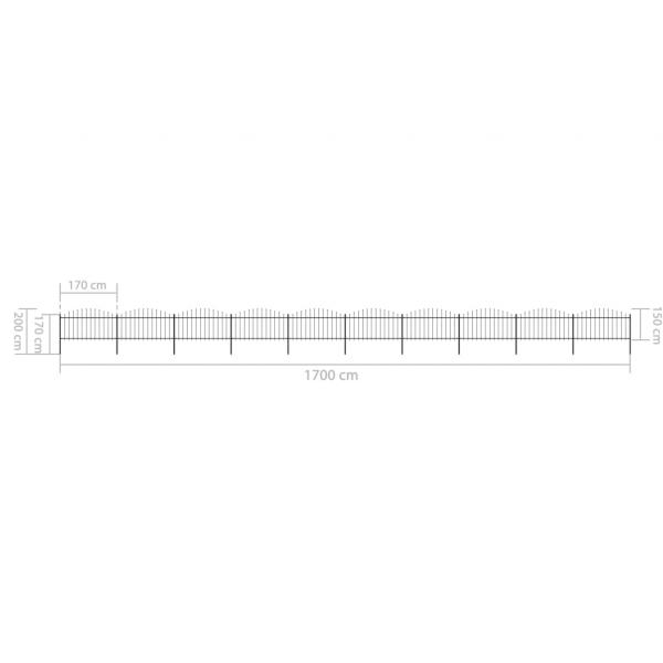 Gartenzaun mit Speerspitzen Stahl (1,25 - 1,5) x 17 m Schwarz