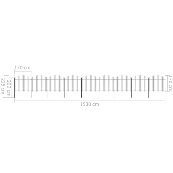Gartenzaun mit Speerspitzen Stahl (1,5 - 1,75) x 15,3 m Schwarz