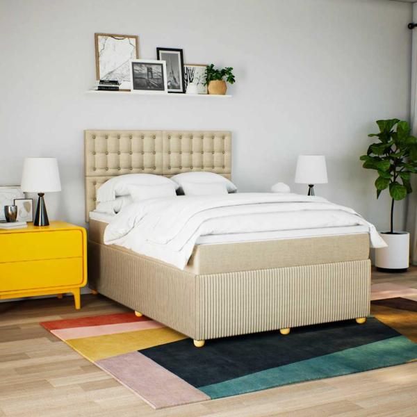 Boxspringbett mit Matratze Creme 140x190 cm Stoff