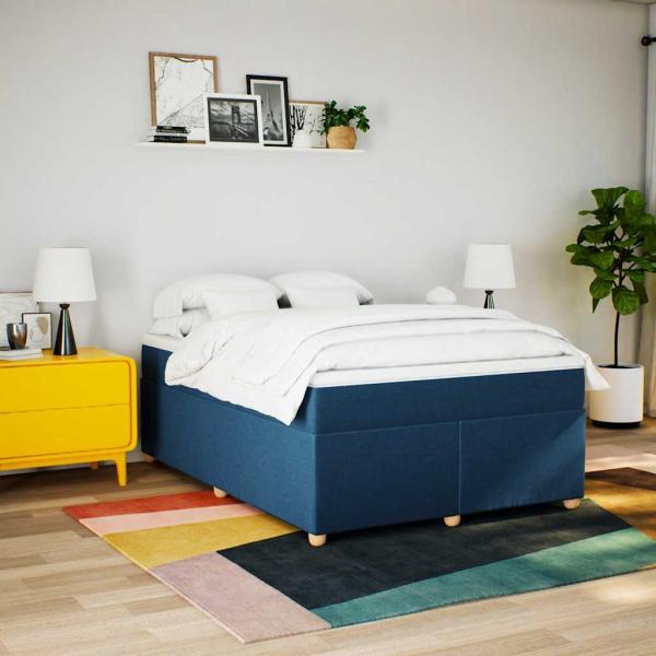 Boxspringbett mit Matratze Blau 140x190 cm Stoff