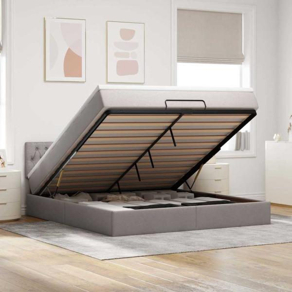 ARDEBO.de - Ottoman-Bett mit Matratze & LEDs Taupe 180x200 cm Stoff
