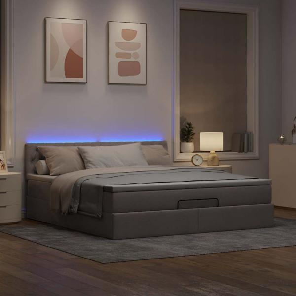 Ottoman-Bett mit Matratze & LEDs Taupe 180x200 cm Stoff
