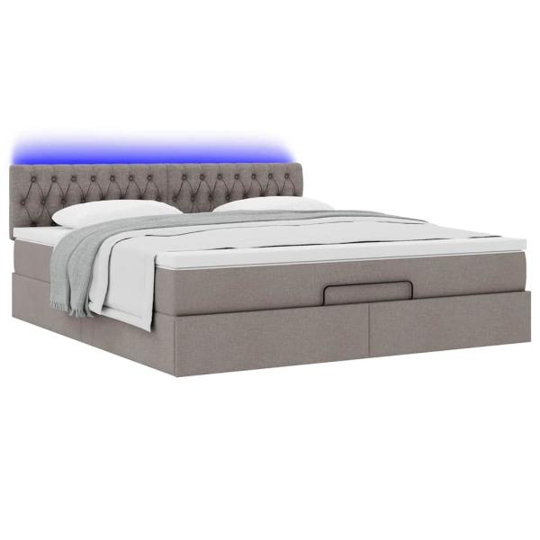 Ottoman-Bett mit Matratze & LEDs Taupe 180x200 cm Stoff