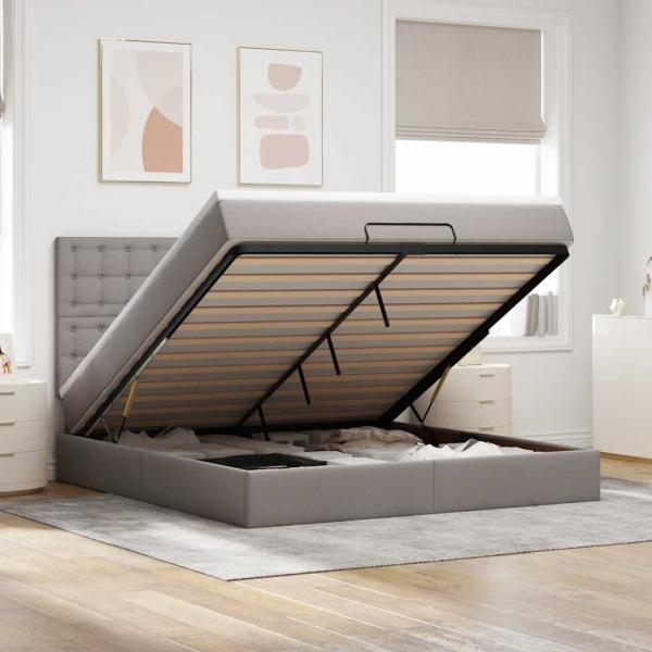 ARDEBO.de - Ottoman-Bett mit Matratze & LEDs Taupe 180x200 cm Stoff