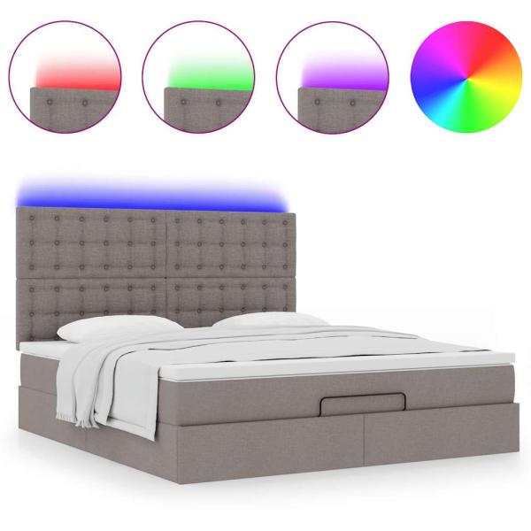 Ottoman-Bett mit Matratze & LEDs Taupe 180x200 cm Stoff