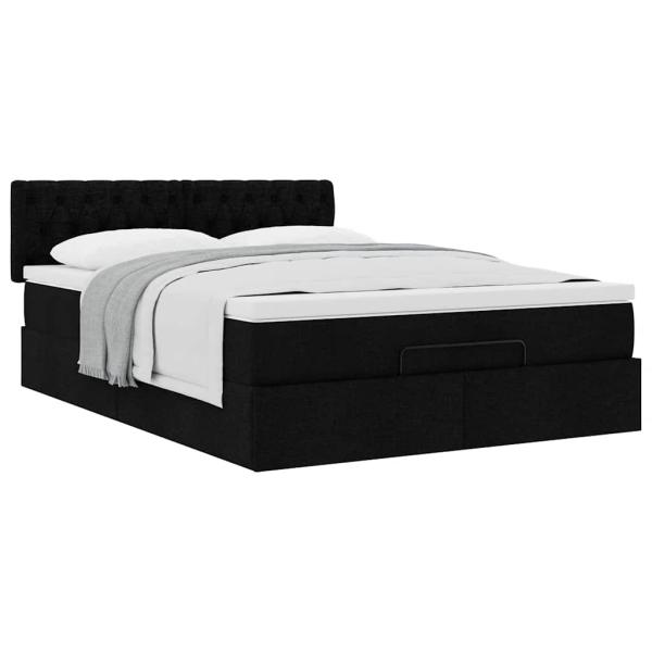 Ottoman-Bett mit Matratze Schwarz 140x190 cm Stoff