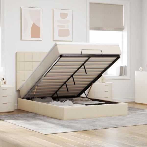 ARDEBO.de - Ottoman-Bett mit Matratze Creme 140x190 cm Stoff