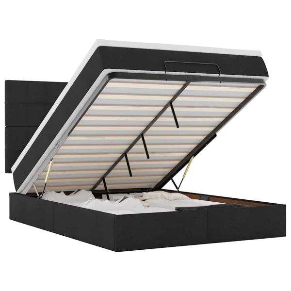 Ottoman-Bett mit Matratze & LEDs Schwarz 140x190 cm Stoff