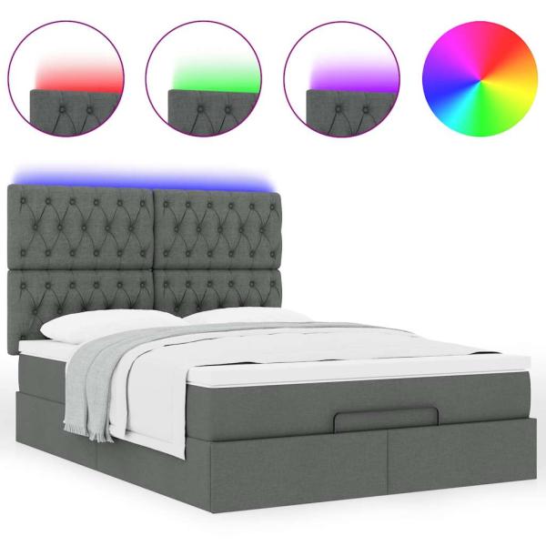 Ottoman-Bett mit Matratze & LEDs Dunkelgrau 140x190 cm Stoff