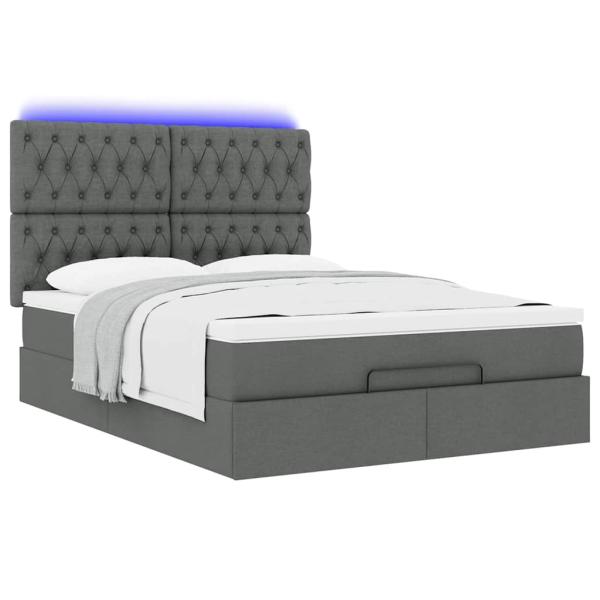 Ottoman-Bett mit Matratze & LEDs Dunkelgrau 140x190 cm Stoff