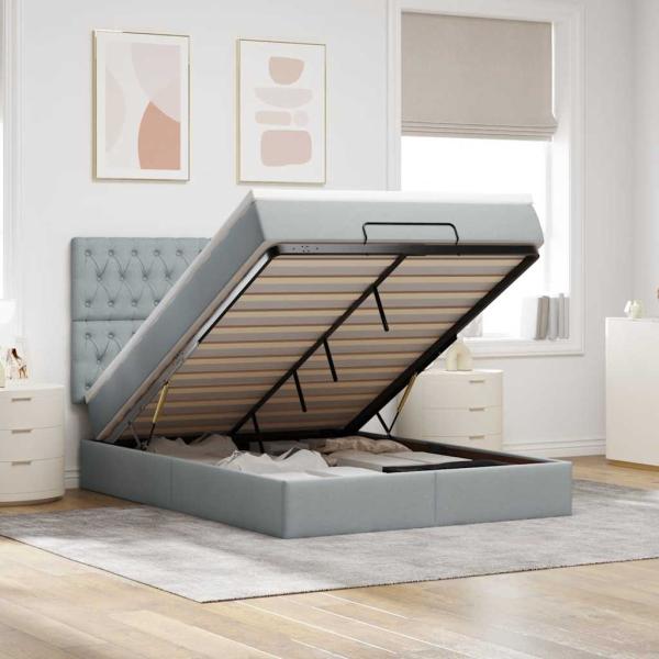 ARDEBO.de - Ottoman-Bett mit Matratze Hellgrau 140x190 cm Stoff
