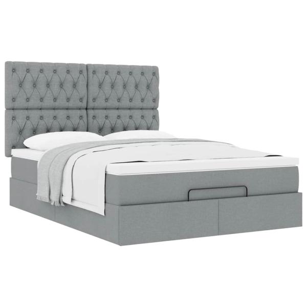 Ottoman-Bett mit Matratze Hellgrau 140x190 cm Stoff