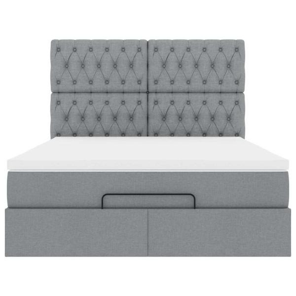 Ottoman-Bett mit Matratze Hellgrau 140x190 cm Stoff