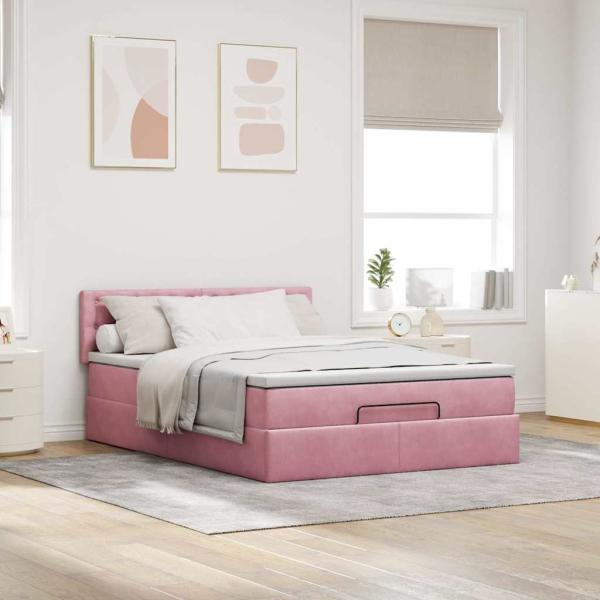Ottoman-Bett mit Matratze Rosa 140x190 cm Samt