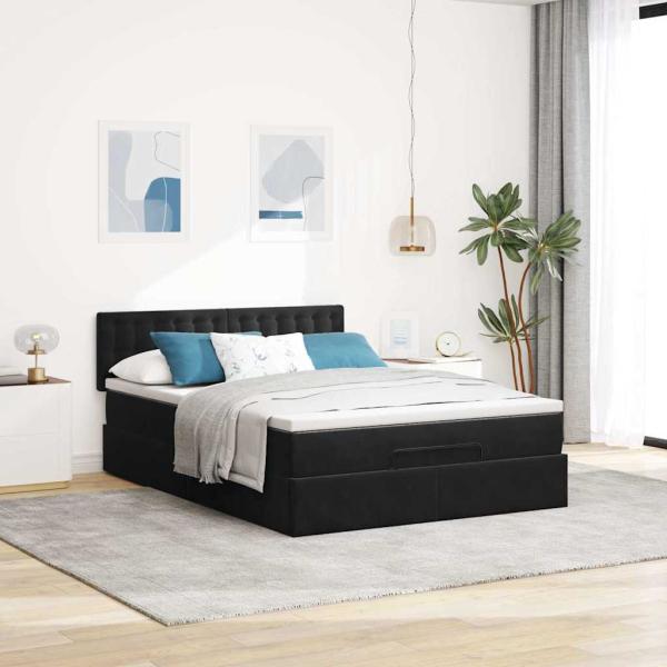Ottoman-Bett mit Matratze Schwarz 140x190 cm Samt