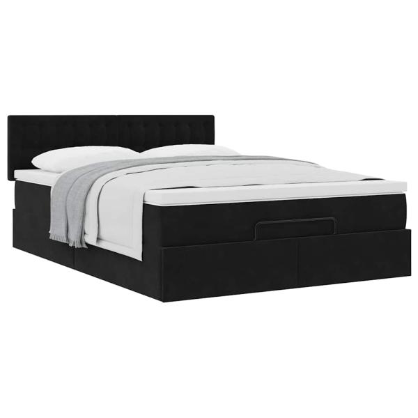 Ottoman-Bett mit Matratze Schwarz 140x190 cm Samt