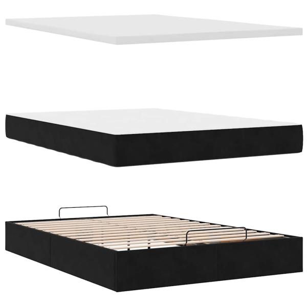 Ottoman-Bett mit Matratze Schwarz 140x190 cm Samt