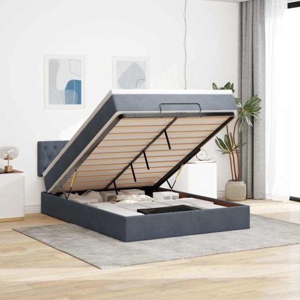 ARDEBO.de - Ottoman-Bett mit Matratze Dunkelgrau 140x190 cm Samt