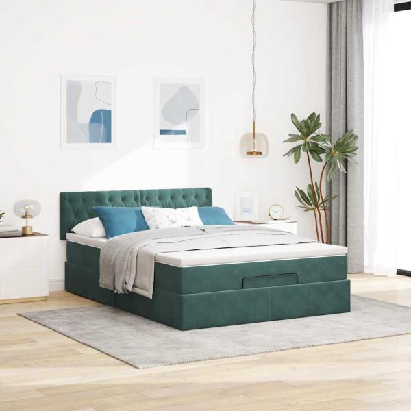 Ottoman-Bett mit Matratze Dunkelgrün 140x200 cm Samt