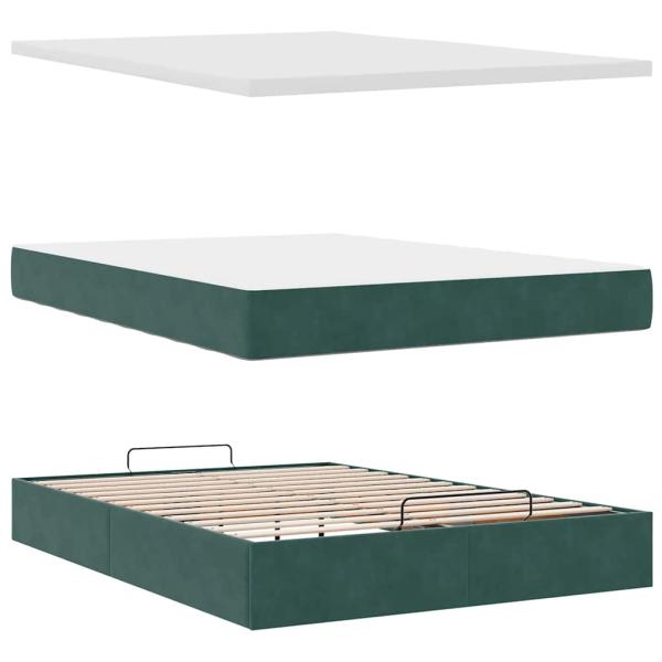 Ottoman-Bett mit Matratze Dunkelgrün 140x200 cm Samt