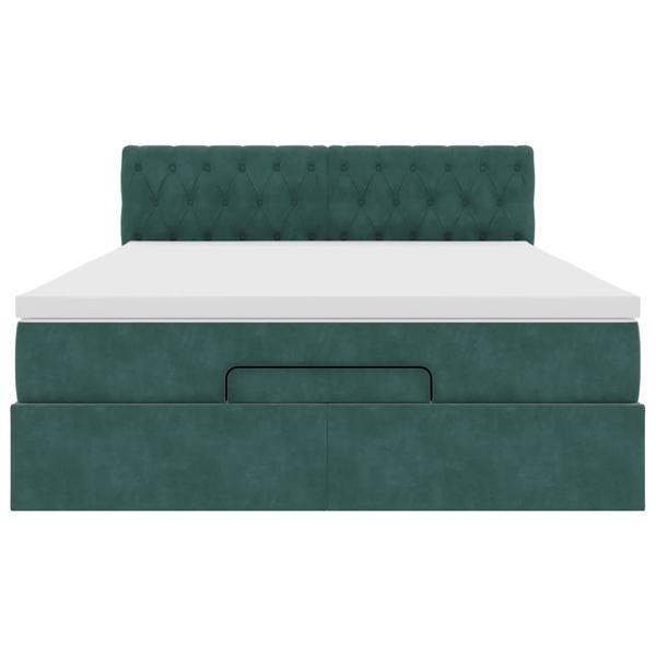 Ottoman-Bett mit Matratze & LEDs Dunkelgrün 140x200 cm Samt