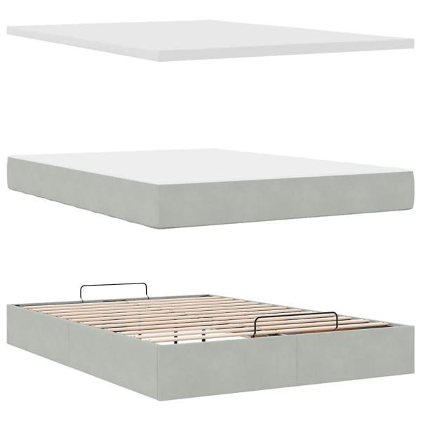 Ottoman-Bett mit Matratze & LEDs Hellgrau 140x200 cm Samt