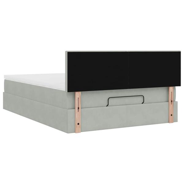 Ottoman-Bett mit Matratze & LEDs Hellgrau 140x200 cm Samt