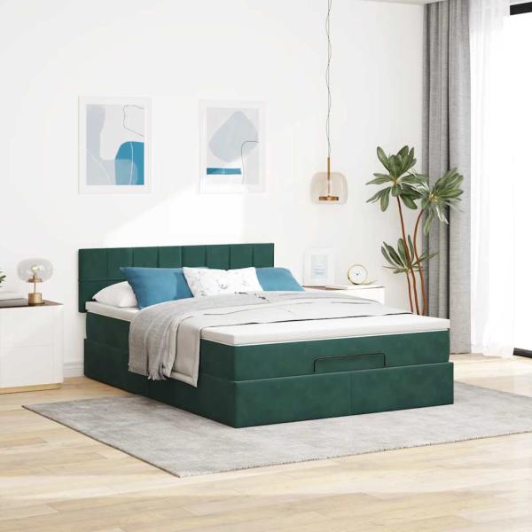 Ottoman-Bett mit Matratze Dunkelgrün 140x200 cm Samt