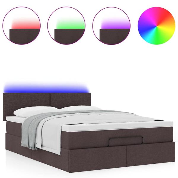 Ottoman-Bett mit Matratze & LEDs Dunkelbraun 140x190 cm Stoff