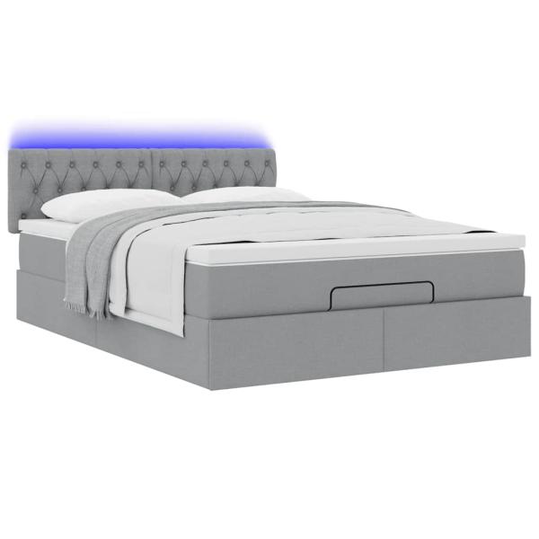 Ottoman-Bett mit Matratze & LEDs Hellgrau 140x190 cm Stoff