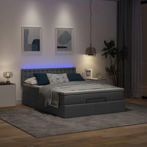 Ottoman-Bett mit Matratze & LEDs Dunkelgrau 140x190 cm Stoff