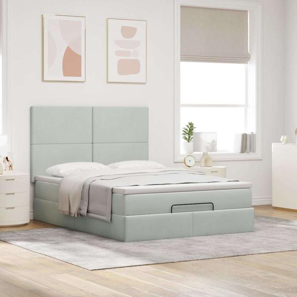 Ottoman-Bett mit Matratzen Hellgrau 140x200 cm Samt