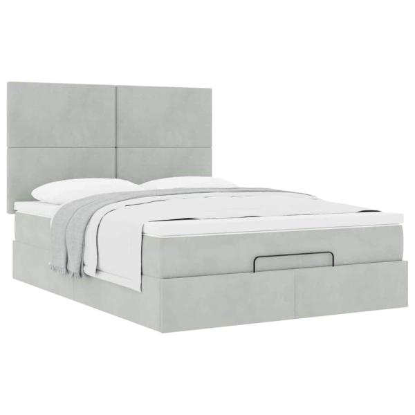 Ottoman-Bett mit Matratzen Hellgrau 140x200 cm Samt