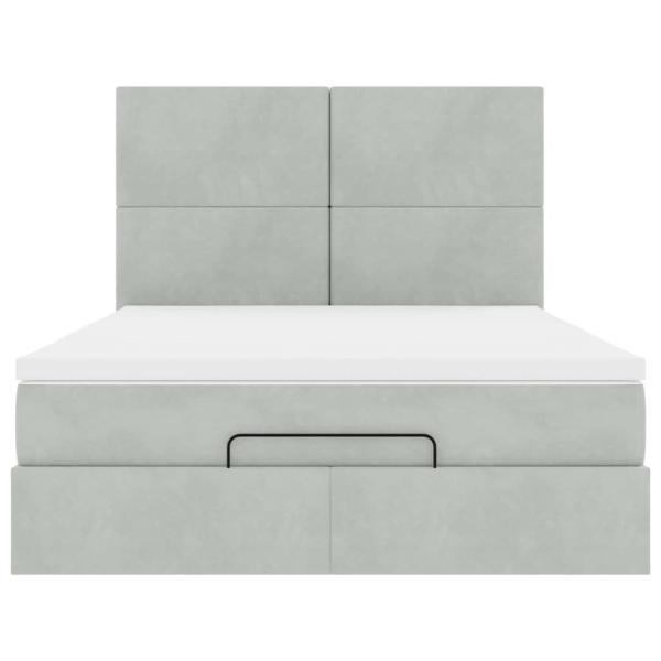 Ottoman-Bett mit Matratzen Hellgrau 140x200 cm Samt