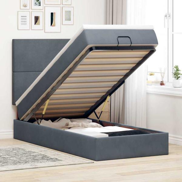 ARDEBO.de - Ottoman-Bett mit Matratzen Dunkelgrau 140x190 cm Samt