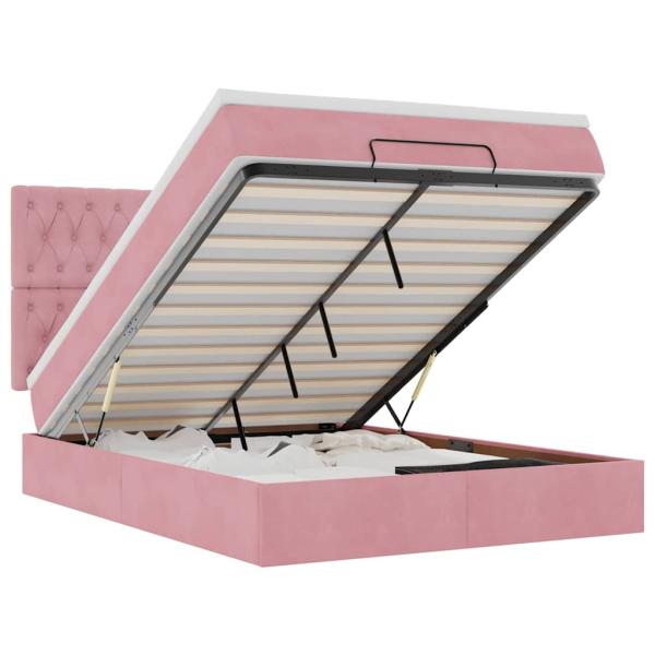 Ottoman-Bett mit Matratzen & LEDs Rosa 140x190 cm Samt