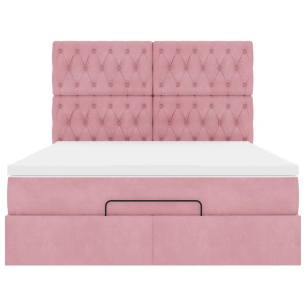 Ottoman-Bett mit Matratzen & LEDs Rosa 140x190 cm Samt