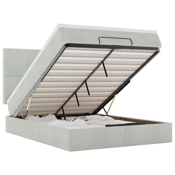 Ottoman-Bett mit Matratzen & LEDs Hellgrau 140x200 cm Samt