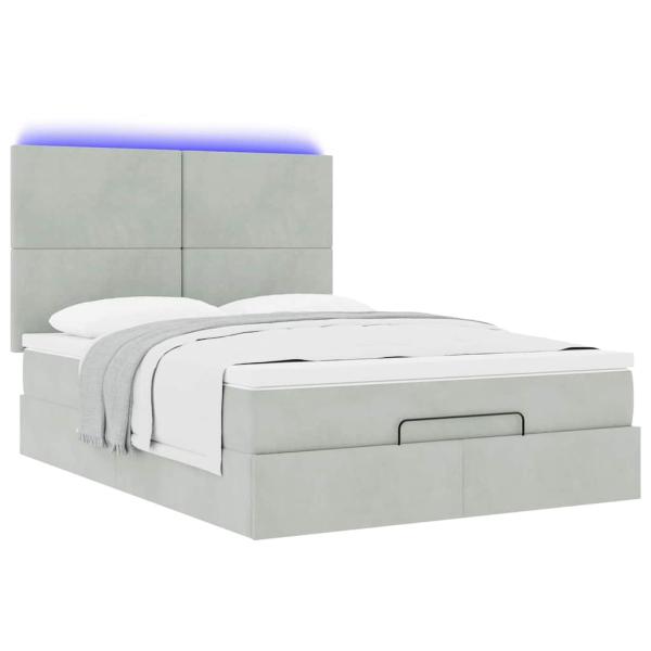 Ottoman-Bett mit Matratzen & LEDs Hellgrau 140x200 cm Samt
